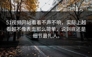 51视频网站看着不声不响，实际上越看越不像表面那么简单，说到底还是细节最扎人。